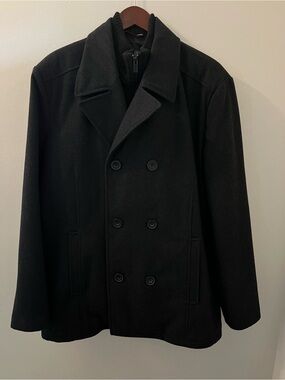 Kenneth Cole Reaction Charcoal Double-Breasted Pea Coat